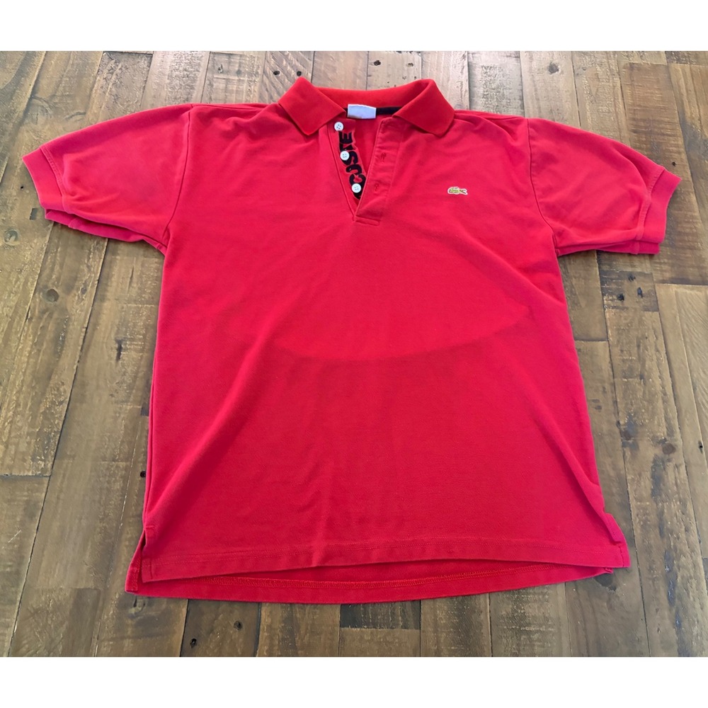 Vintage Lacoste Mens Red Pique Polo Shirt Logo Placket Size L Short Sleeve - Picture 4 of 8